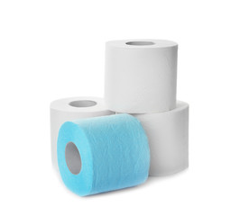 Rolls of toilet paper on white background