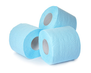 Color toilet paper rolls on white background