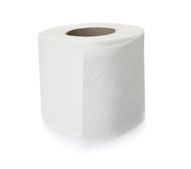 Roll of toilet paper on white background