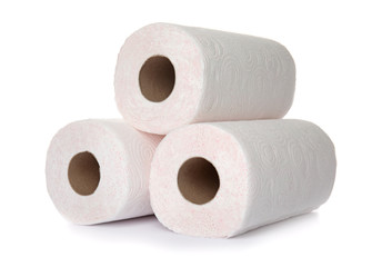 Rolls of toilet paper on white background
