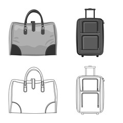 Isolated object of suitcase and baggage icon. Set of suitcase and journey vector icon for stock.