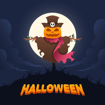 Halloween Scarecrow under the moon light
