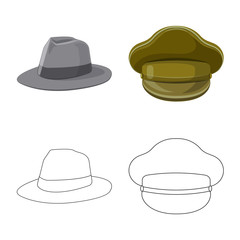Vector design of headgear and cap logo. Set of headgear and accessory stock vector illustration.