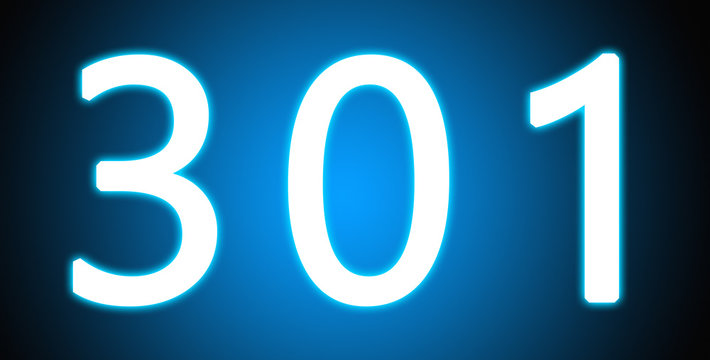 301 - glowing white text on blue background