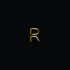 Modern Minimal Geometric and Linear Letter R Logo Design in Black and Gold Color