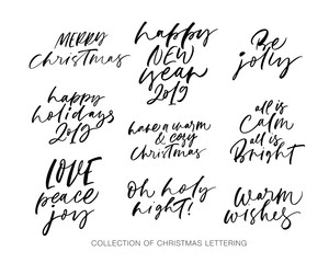Christmas and New Year calligraphy phrases. Modern vector brush calligraphy.