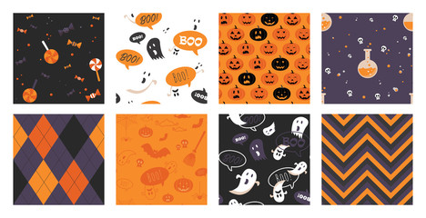 Set of Halloween seamless pattern set for poster, card, banner or background for Trick or Treat Halloween Party. vector illustration