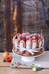 French charlotte cake with summer fruits.
