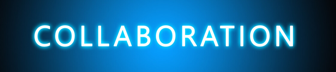 Collaboration - glowing white text on blue background