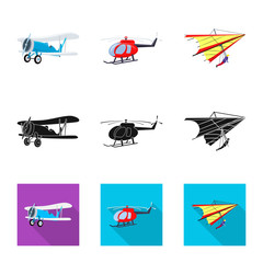 Isolated object of plane and transport icon. Set of plane and sky stock vector illustration.