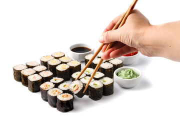 Delicious Peace of Sushi Rolls in Stick. Fresh Food Portion