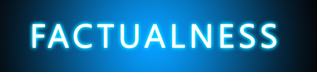 Factualness - glowing white text on blue background
