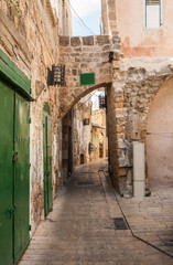 A narrow alley in Akko (Acre), Israel