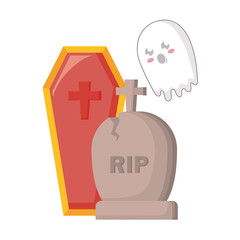 halloween gravestone with coffin and ghost