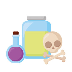 happy halloween skull with bones crossed and potion