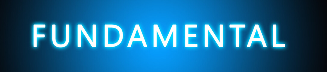 Fundamental - glowing white text on blue background