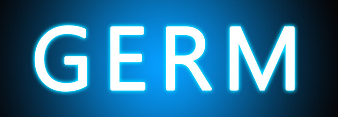 Germ - glowing white text on blue background