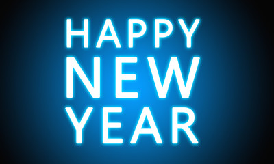 Happy New Year - glowing white text on blue background