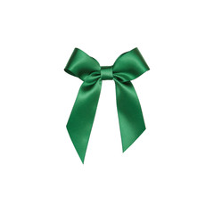 Green bow tied using silk ribbon, cut out top view