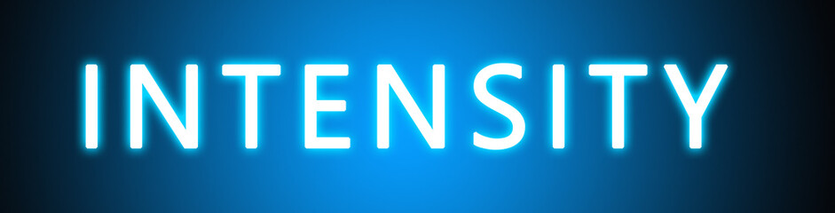 Intensity - glowing white text on blue background