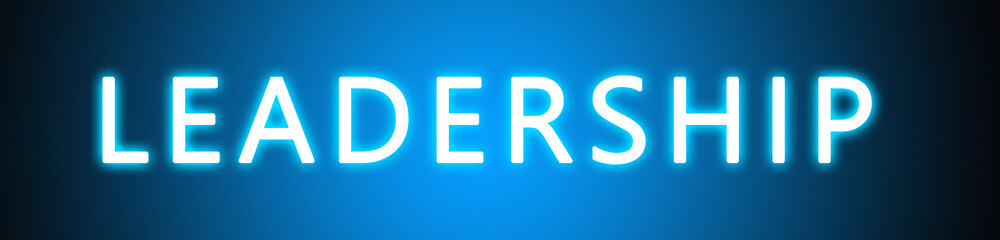 Leadership - glowing white text on blue background