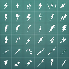 Lightning vector set isolated on modern background. Simple icon storm or thunder and lightning strike.