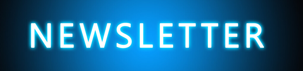 Newsletter - glowing white text on blue background