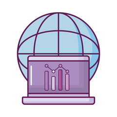 laptop with planet and statistics bars