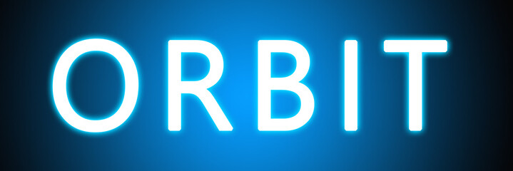 Orbit - glowing white text on blue background