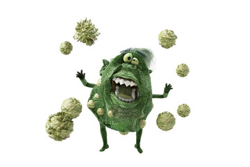 cartoon germs bacteria viruses on white background 3D render