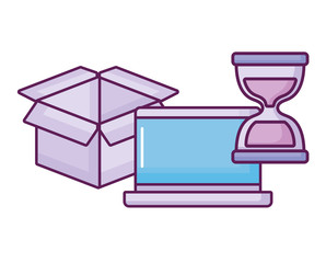 laptop with box and hourglass