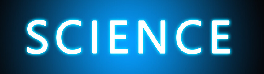 Science - glowing white text on blue background