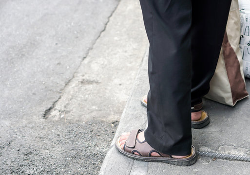 Old Man Waiting For Bus To Go Back Home In Rural Country Village, Poor Guy