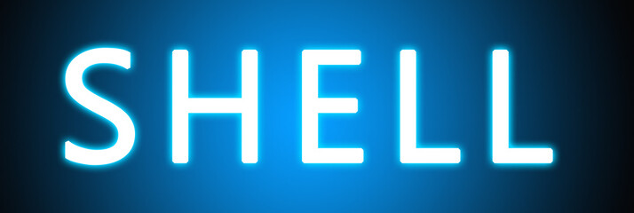Shell - glowing white text on blue background