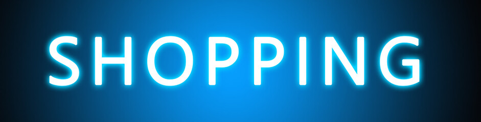 Shopping - glowing white text on blue background