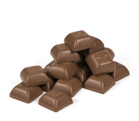 Chocolate bars stack isolated on white background