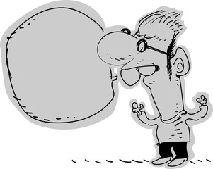 sketch man doodle cartoon style vector illustration. a standing man tell us something, blank speech bubble for customization.