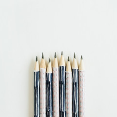 Pencils isolated on white background. Flat lay, top view.