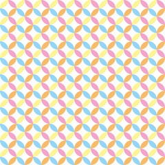 seamless background of geometric pattern in blue, pink, yellow, orange and white