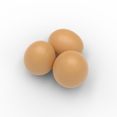 Hi resolution 3D render of three eggs isolated on white