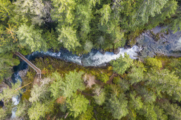 Aerial view of a river and waterfall at Little Qualicum Falls, Canada