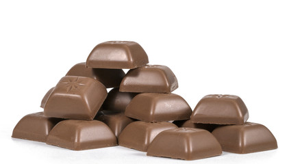 Chocolate bars stack isolated on white background