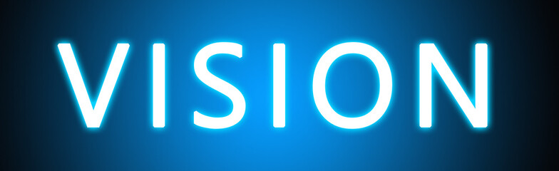 Vision - glowing white text on blue background © Hepta