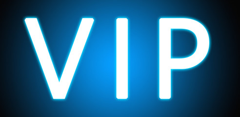 Vip - glowing white text on blue background