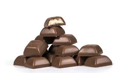 Chocolate bars stack isolated on white background