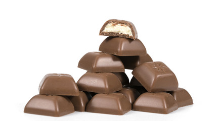 Chocolate bars stack isolated on white background