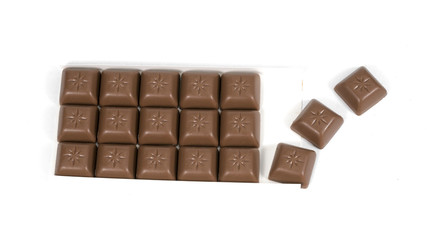 Chocolate bars stack isolated on white background