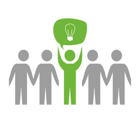group of people with speech bubble and bulb