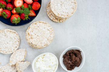 Healthy Snack from Rice Cakes with Hazelnut Spread, Ricotta Chee