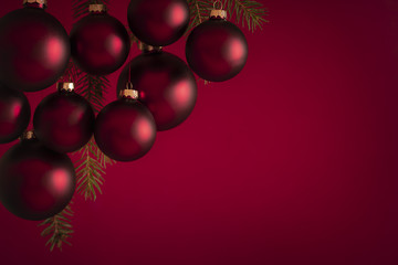 Red matte Christmas balls on red background